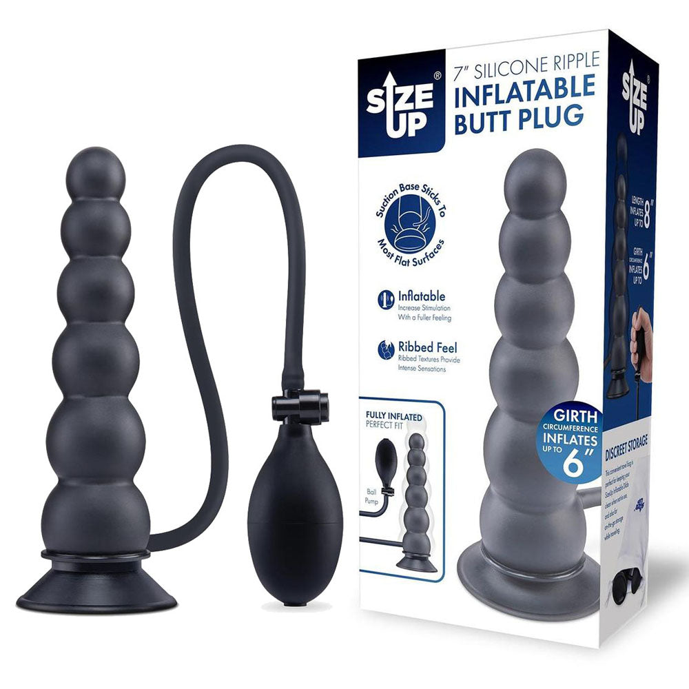 Size Up 7 Inch Ripple Inflatable Butt Plug - Black 20.3 cm Inflatable Butt Plug XGEN Products